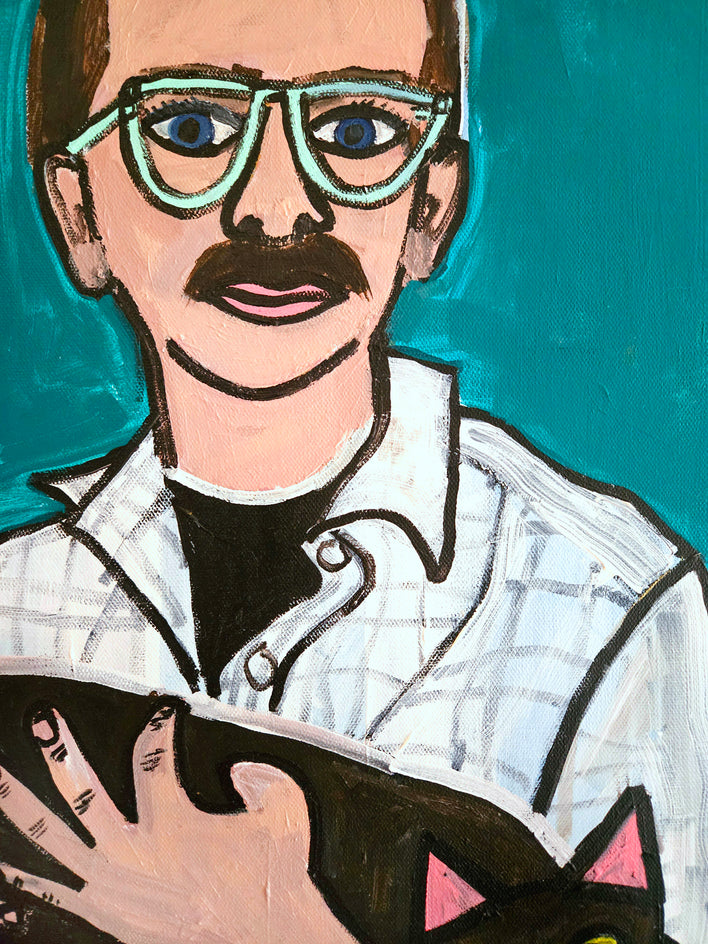 Man Holding a Cat by Jessica JH Roller |  Closeup View of Artwork 
