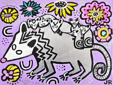 acrylic painting by Jessica JH Roller titled Opossum in the Springtime