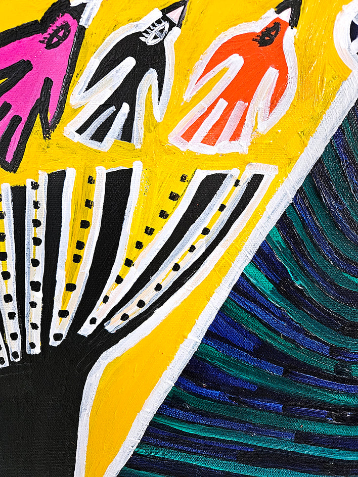 Pine Tree and Birds by Jessica JH Roller |  Closeup View of Artwork 