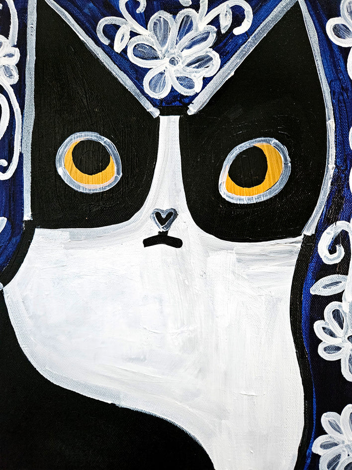 Rosemary on Deep Blue and Flowers by Jessica JH Roller |  Closeup View of Artwork 