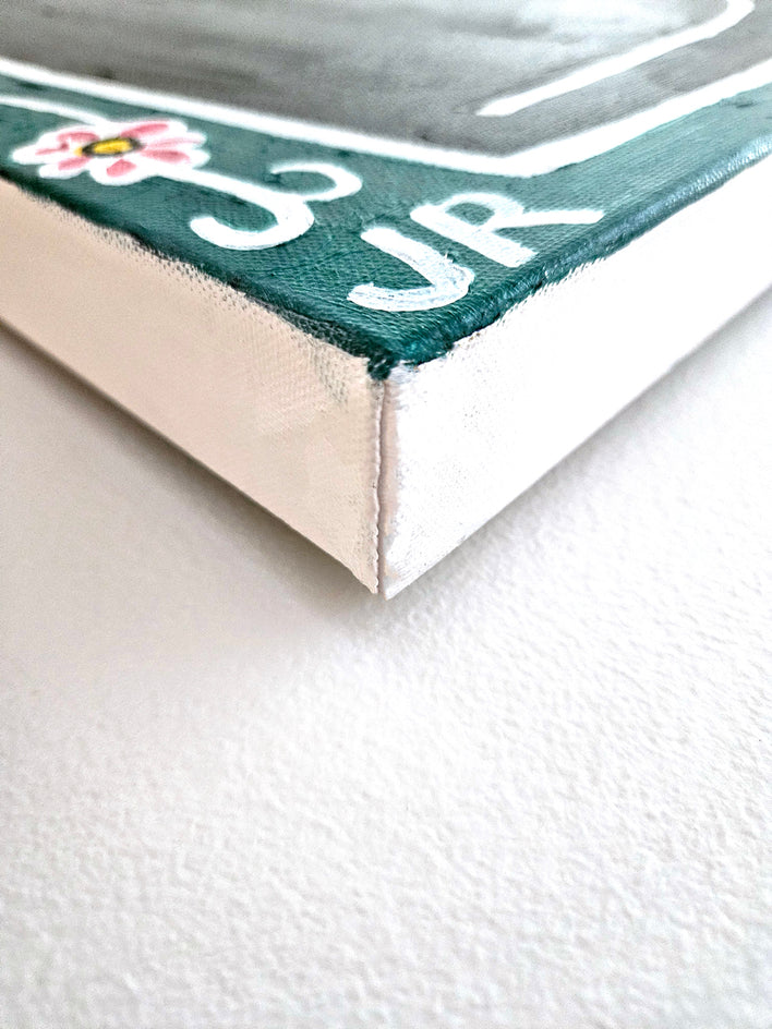 Rosemary on Deep Green and Flowers by Jessica JH Roller |  Side View of Artwork 