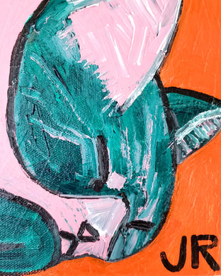 Sleeping Cat on Orange and Yellow by Jessica JH Roller |   Closeup View of Artwork 