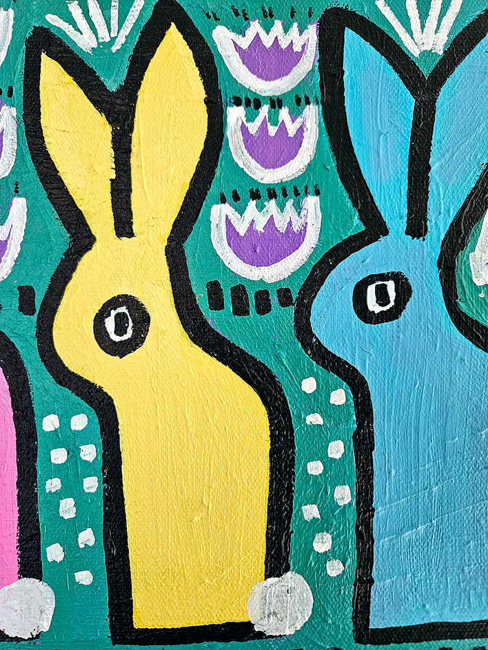 Springtime Bunnies by Jessica JH Roller |  Closeup View of Artwork 