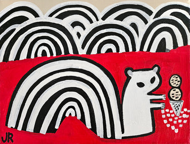 acrylic painting by Jessica JH Roller titled Squirrel with Chocolate Chip Ice Cream