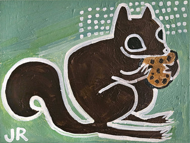 acrylic painting by Jessica JH Roller titled Squirrel with Cookie