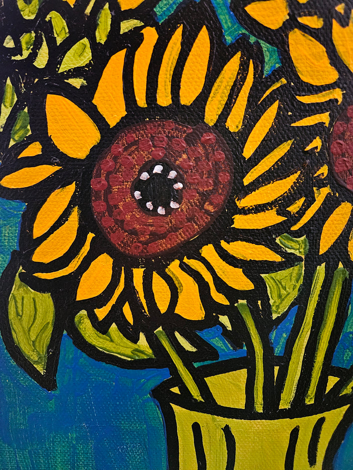 Sunflower Still Life by Jessica JH Roller |  Closeup View of Artwork 
