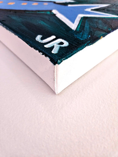 Two Blue Birds by Jessica JH Roller |  Side View of Artwork 