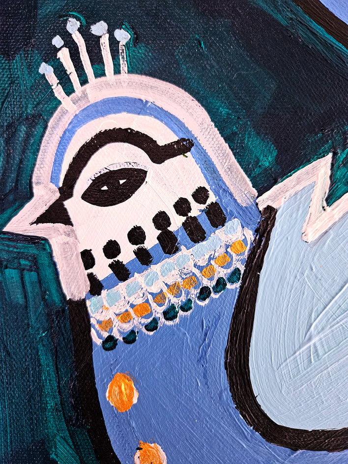 Two Blue Birds by Jessica JH Roller |  Closeup View of Artwork 