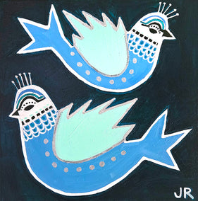 acrylic painting by Jessica JH Roller titled Two Blue Birds
