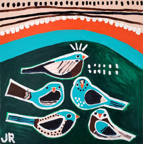 acrylic painting by Jessica JH Roller titled Winter Birds