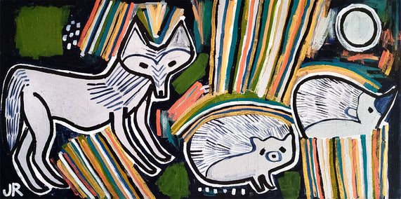 acrylic painting by Jessica JH Roller titled Wolf and Hedgehogs