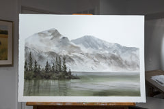 Original art for sale at UGallery.com | Lakeside Quiet by Jill Poyerd | $1,425 | watercolor painting | 16' h x 24' w | thumbnail 3