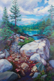 mixed media artwork by Jinny Tomozy titled The Path to Lily Lake