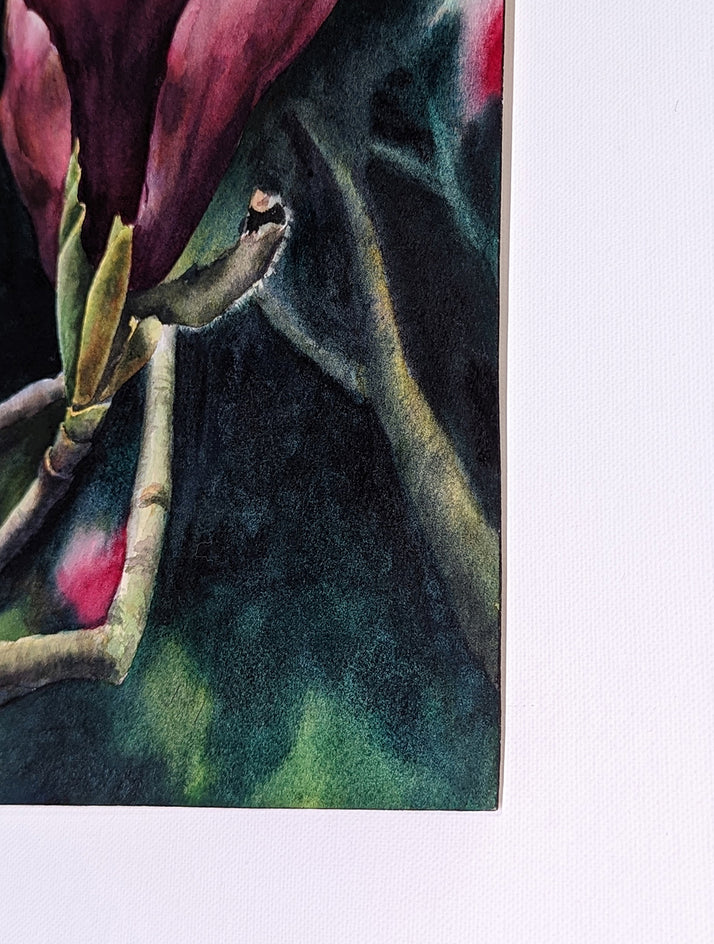 Crimson Magnolias by Jinny Tomozy |  Side View of Artwork 