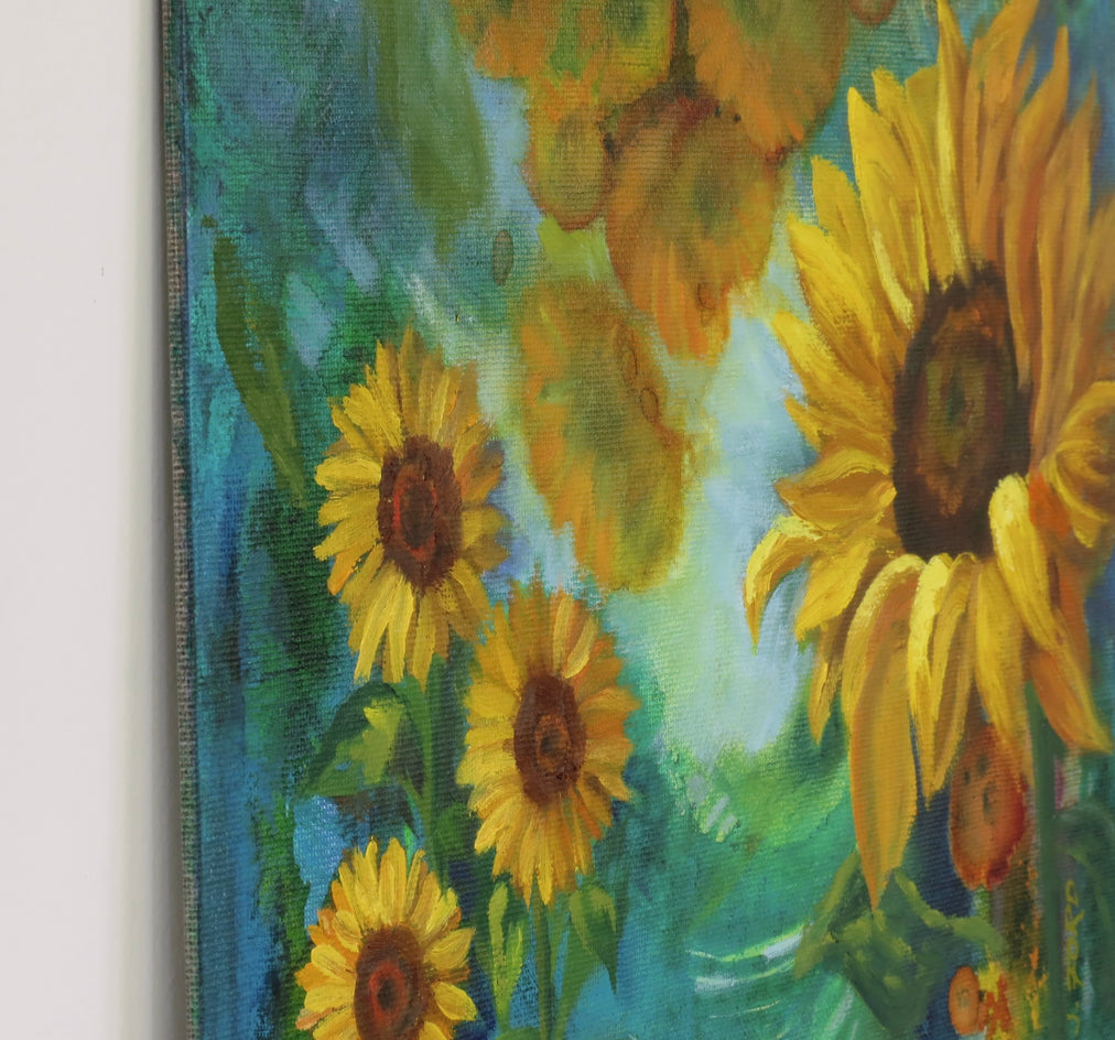 Joy of Sunflowers by Joanie Ford |  Side View of Artwork 