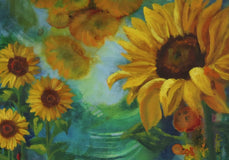 Original art for sale at UGallery.com | Joy of Sunflowers by Joanie Ford | $300 | oil painting | 9' h x 12' w | thumbnail 4