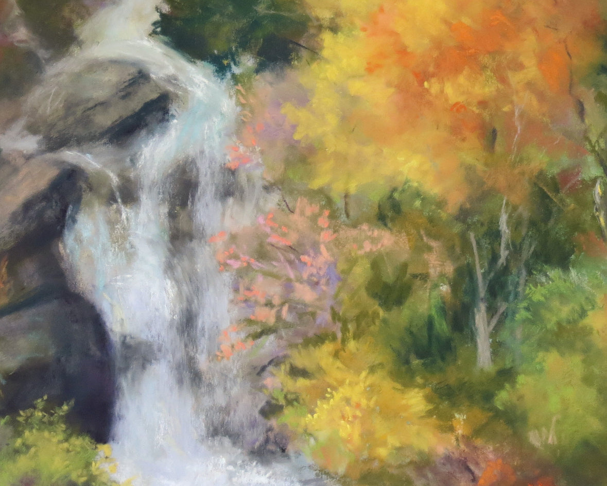 Hidden Forest Falls by Joanie Ford |  Closeup View of Artwork 
