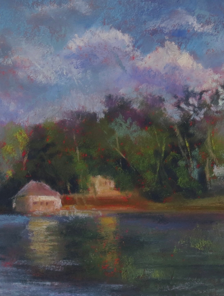 Lake Home View by Joanie Ford |  Closeup View of Artwork 