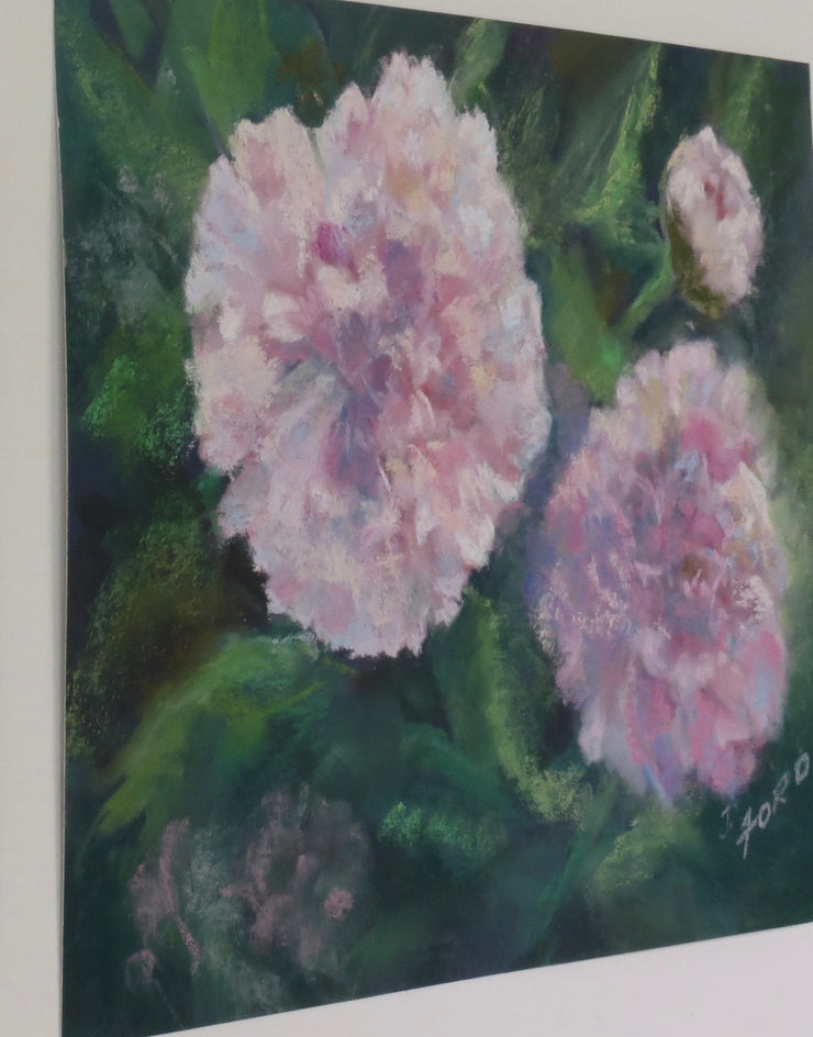 Softly, the Peonies by Joanie Ford |  Side View of Artwork 