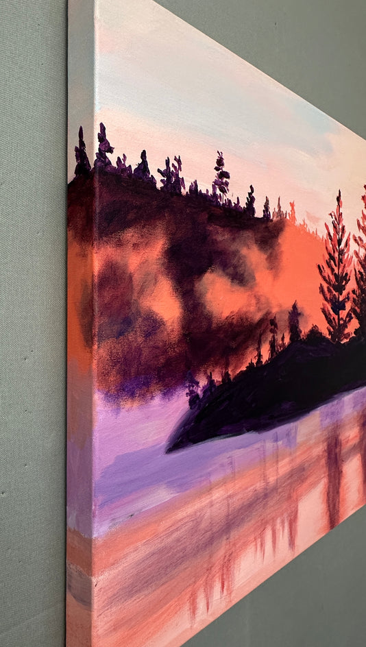 Misty Morning at the Lake by JoAnn Golenia |  Side View of Artwork 