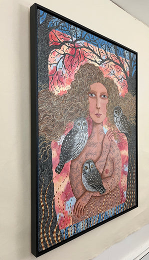 Sunset with Pygmy Owls by Johansen Newman |  Side View of Artwork 