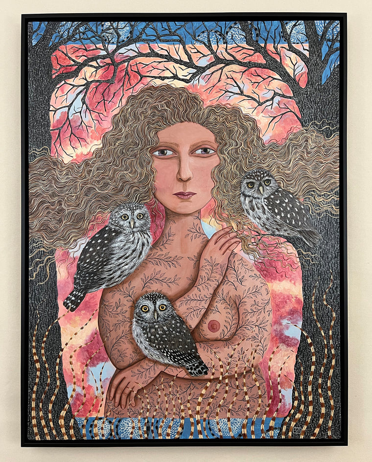 Sunset with Pygmy Owls by Johansen Newman |  Context View of Artwork 