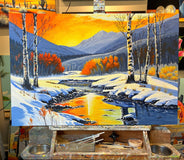 Original art for sale at UGallery.com | A Winter Sunset by John Jaster | $1,300 | acrylic painting | 24' h x 36' w | thumbnail 3