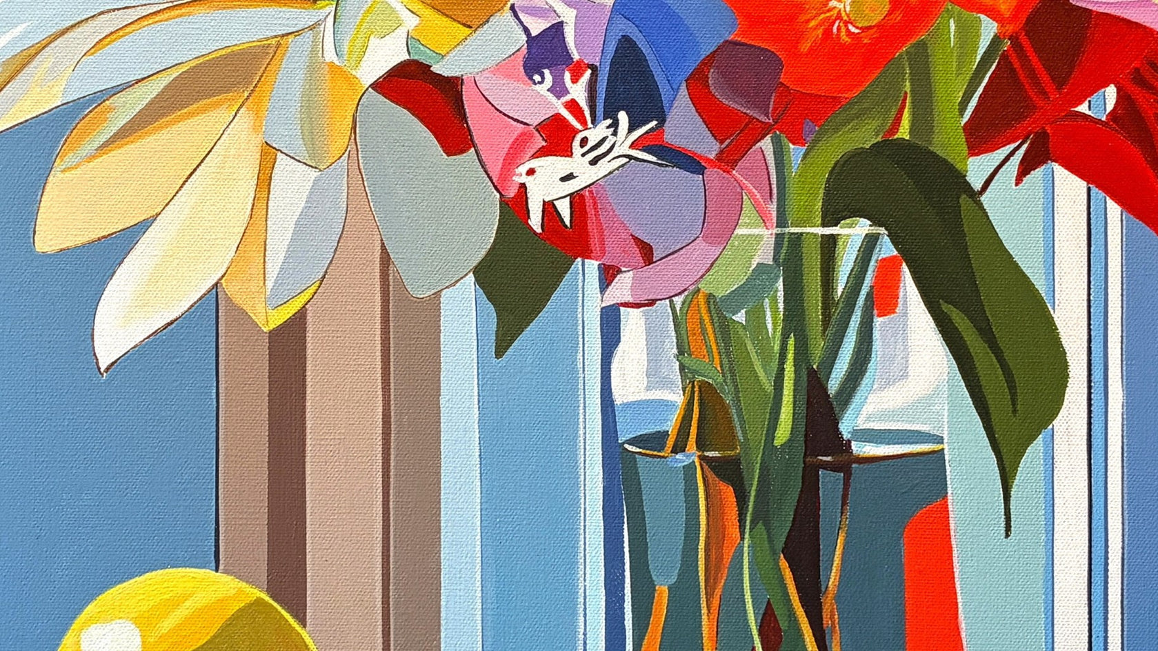 Flowers in  a Glass Vase by John Jaster |  Closeup View of Artwork 