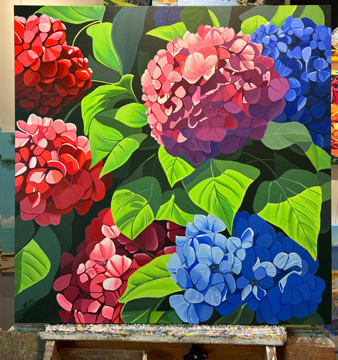 Hydrangeas In Bloom by John Jaster |  Context View of Artwork 