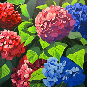 acrylic painting by John Jaster titled Hydrangeas In Bloom