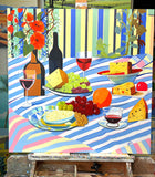 Original art for sale at UGallery.com | Picnic with Wine and Cheese by John Jaster | $1,300 | acrylic painting | 30' h x 30' w | thumbnail 3