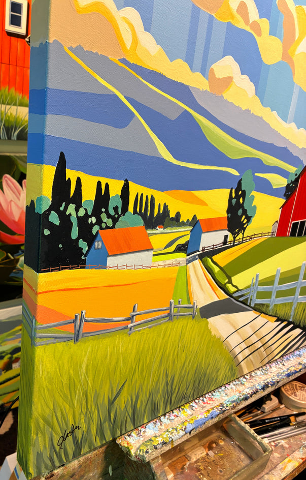 Red Barn Blue Sky by John Jaster |  Side View of Artwork 