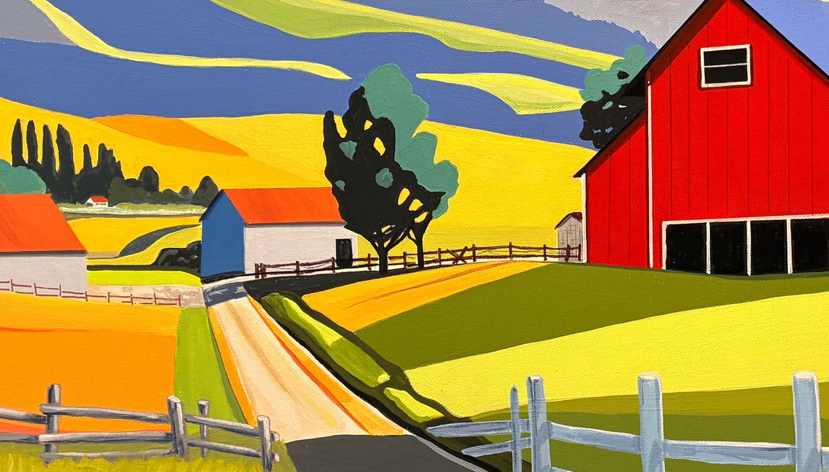 Red Barn Blue Sky by John Jaster |  Closeup View of Artwork 