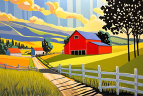 Original art for sale at UGallery.com | Red Barn Blue Sky by John Jaster | $1,300 | acrylic painting | 24' h x 36' w