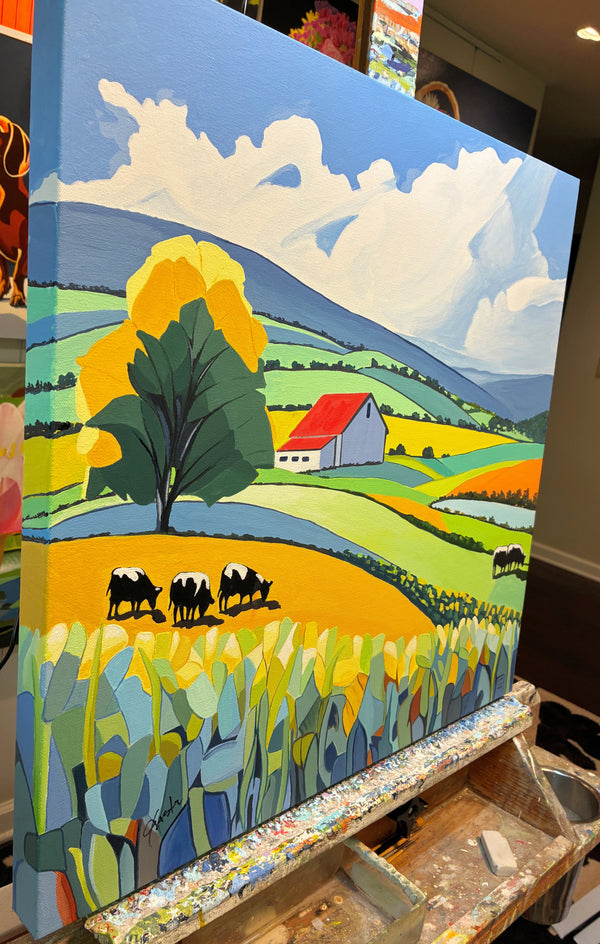 Red Roof Rolling Hills by John Jaster |  Side View of Artwork 