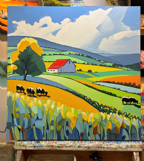 Red Roof Rolling Hills by John Jaster |  Context View of Artwork 