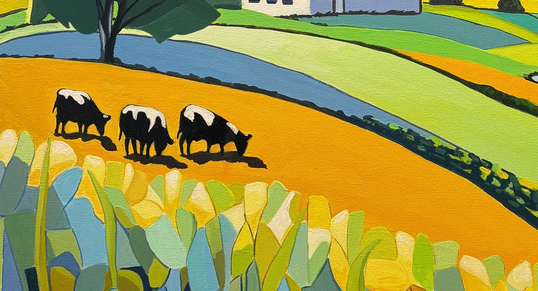 Red Roof Rolling Hills by John Jaster |  Closeup View of Artwork 