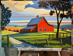 Red Barn Through the Shadows by John Jaster |  Context View of Artwork 