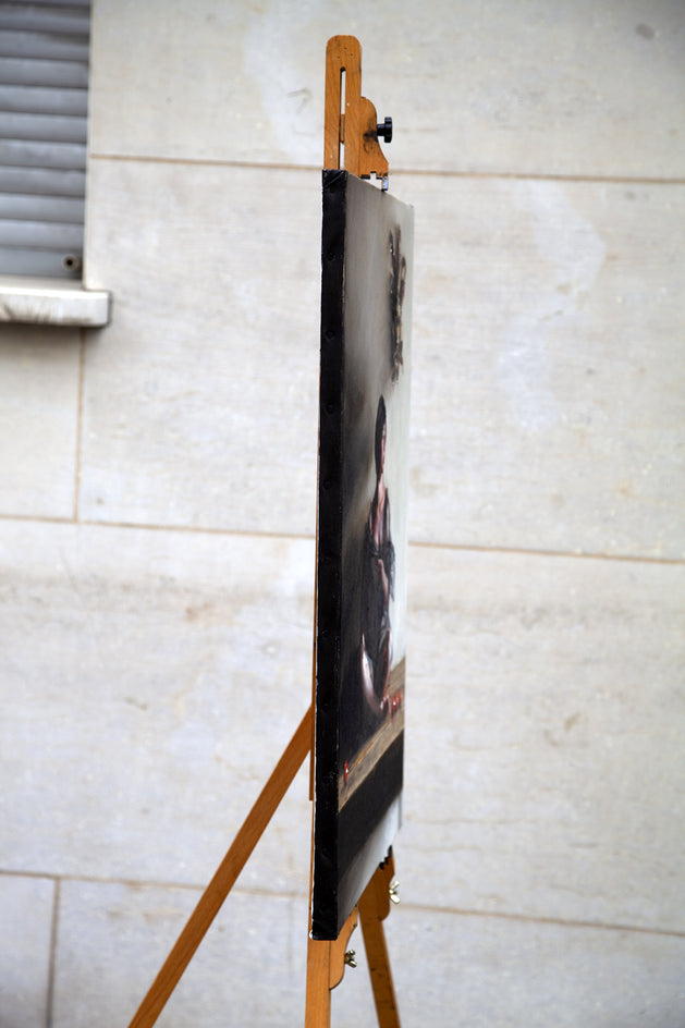 Woman with Tomatoes by John Kelly |  Side View of Artwork 