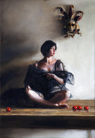 oil painting by John Kelly titled Woman with Tomatoes