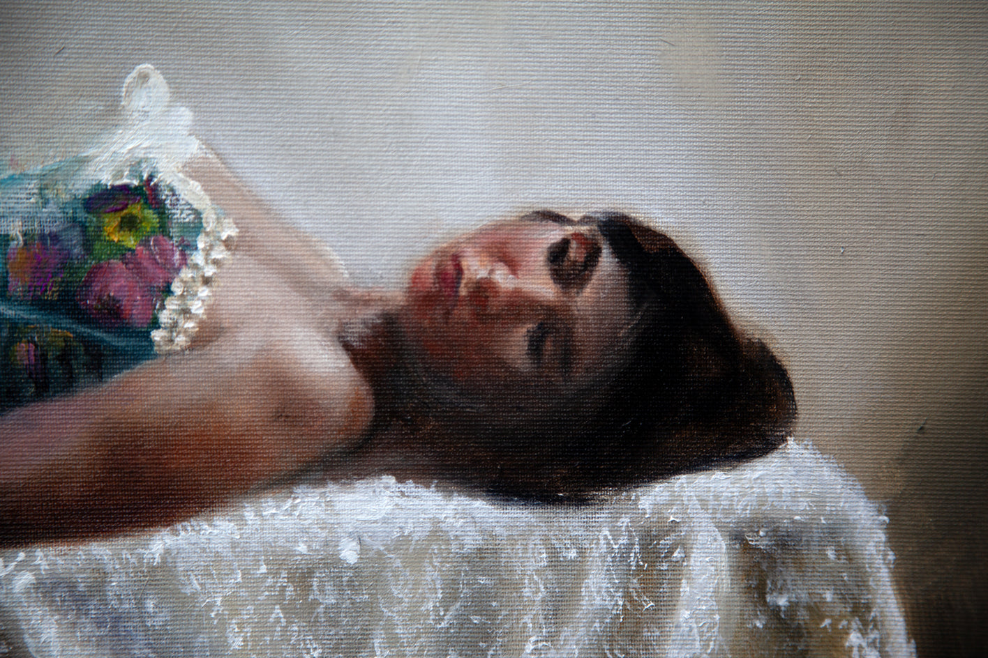 Woman with Wine Bottle by John Kelly |  Closeup View of Artwork 