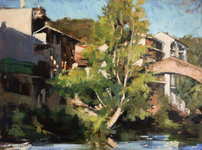 Original art for sale at UGallery.com | Along the River in Estella, Spain by Jonelle Summerfield | $675 | oil painting | 12' h x 16' w