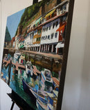 Original art for sale at UGallery.com | Boat Docks in San Sebastian by Jonelle Summerfield | $3,375 | oil painting | 30' h x 40' w | thumbnail 2