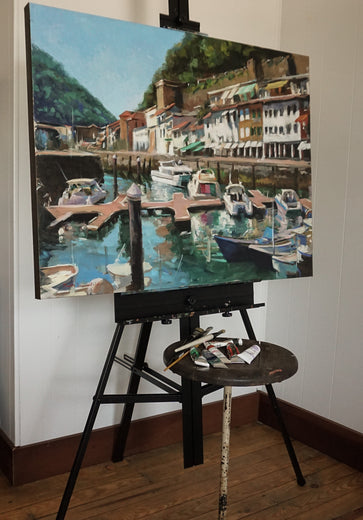 Boat Docks in San Sebastian by Jonelle Summerfield |  Context View of Artwork 
