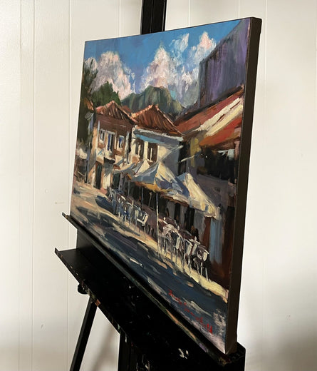 Cafes in Portugal by Jonelle Summerfield |  Side View of Artwork 