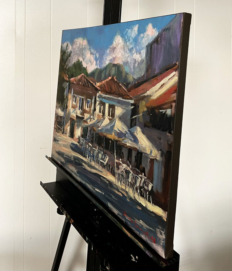 Cafes in Portugal by Jonelle Summerfield |  Side View of Artwork 