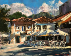 Original art for sale at UGallery.com | Cafes in Portugal by Jonelle Summerfield | $800 | oil painting | 16' h x 20' w