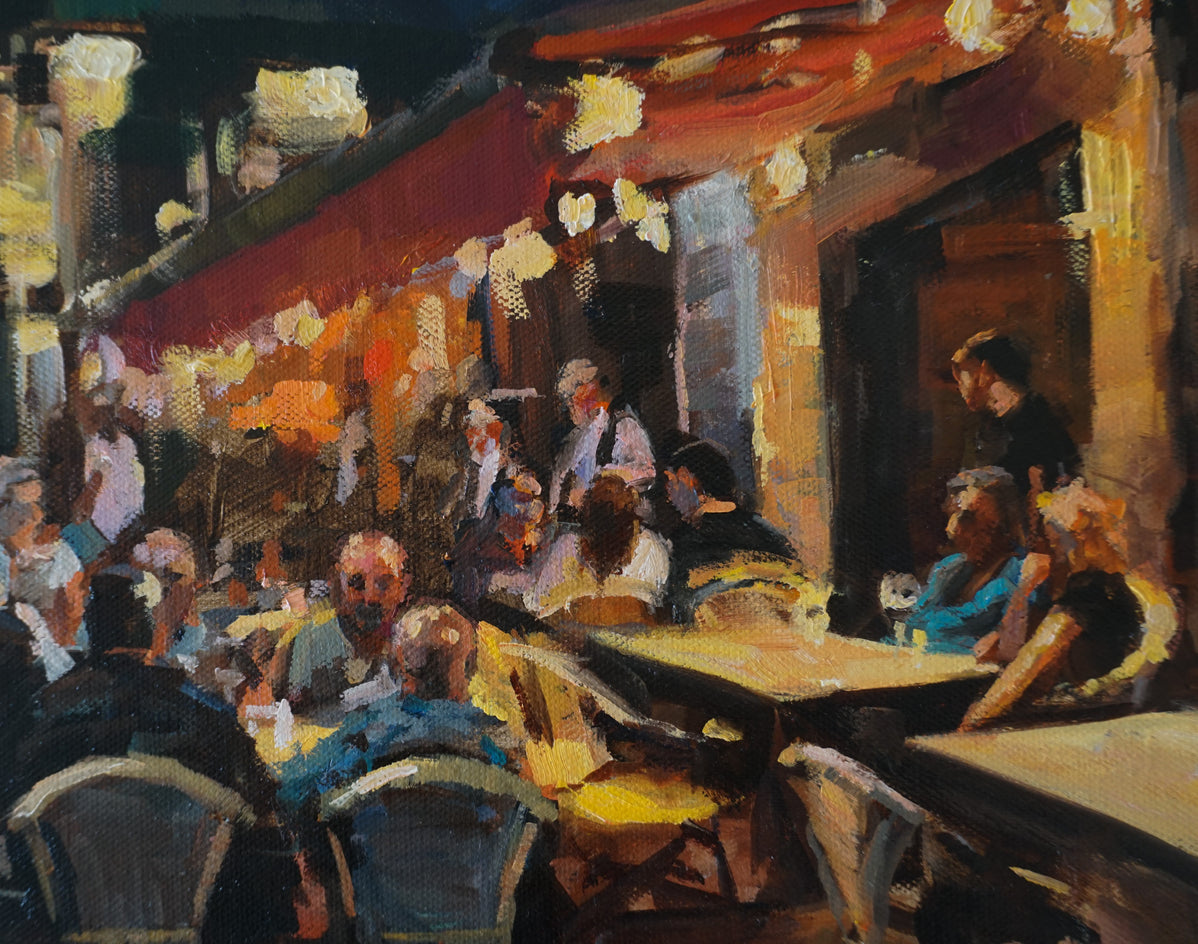 Leon Cafes at Night by Jonelle Summerfield |  Closeup View of Artwork 