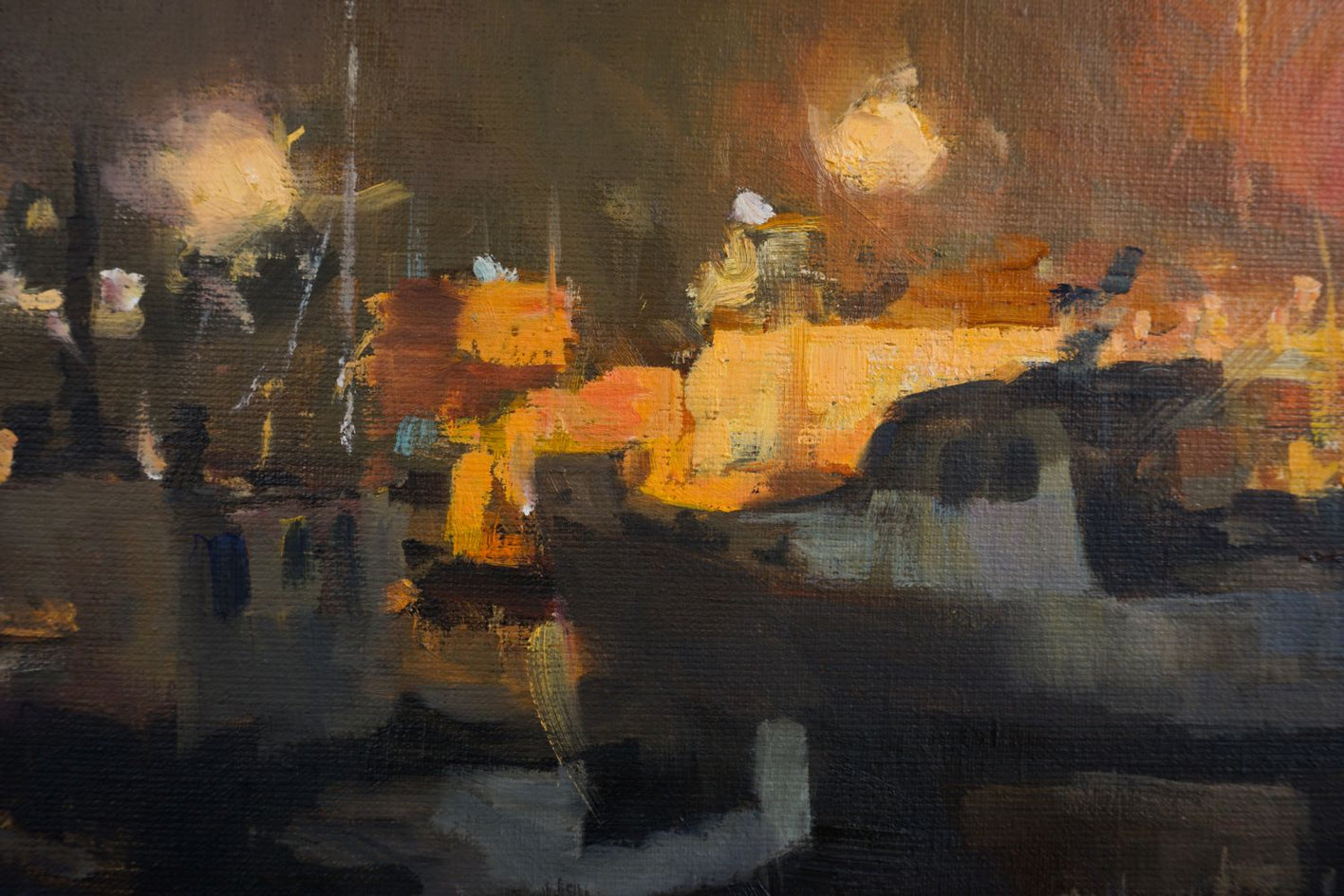 Nighttime in Rockport, MA by Jonelle Summerfield |  Closeup View of Artwork 