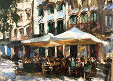 Original art for sale at UGallery.com | Porto Cafe by Jonelle Summerfield | $775 | oil painting | 12' h x 16' w | thumbnail 1